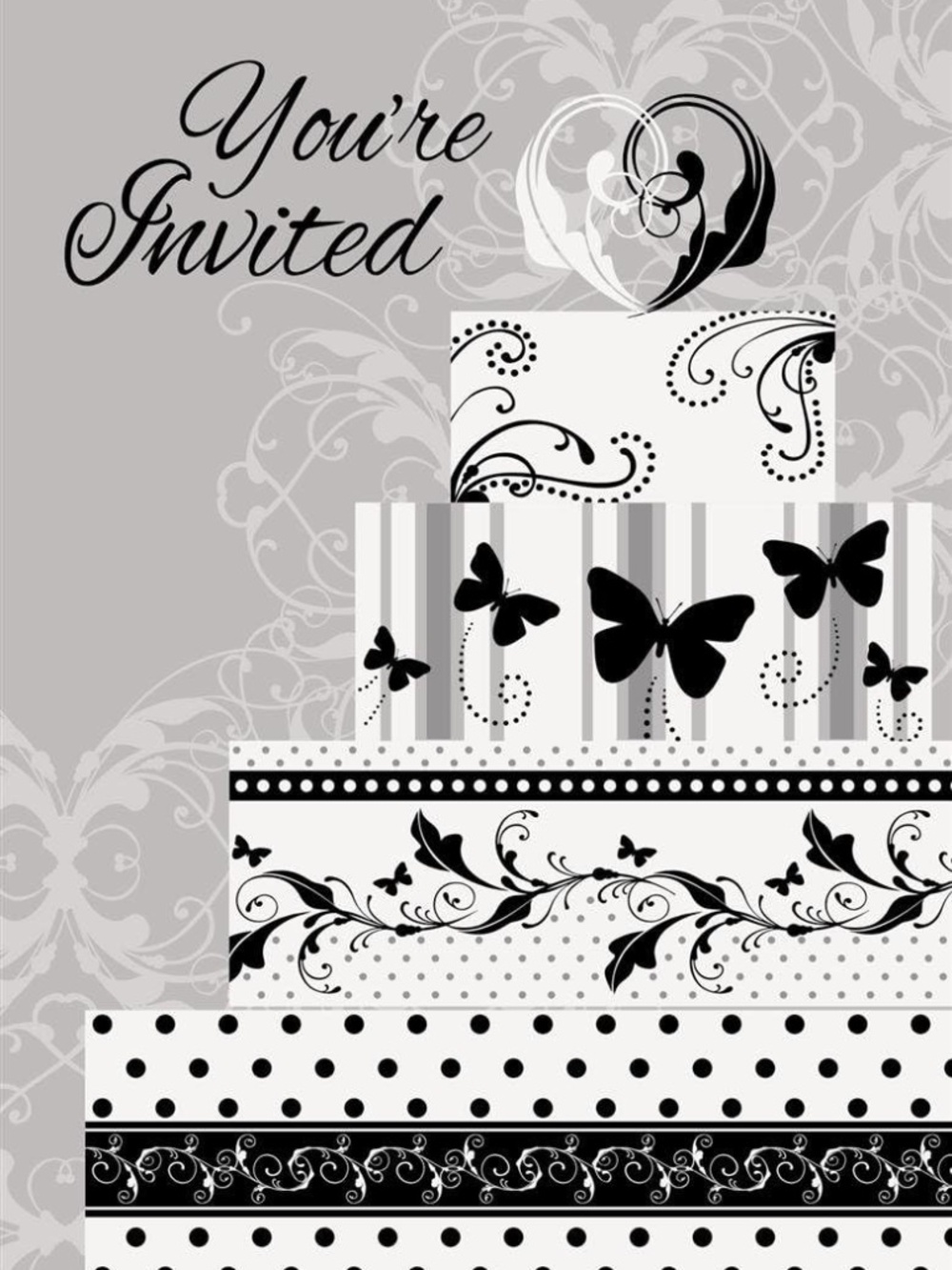 Victorian Wedding Invitations, Elegant Gray Party Invites & White Envelopes 8 ct